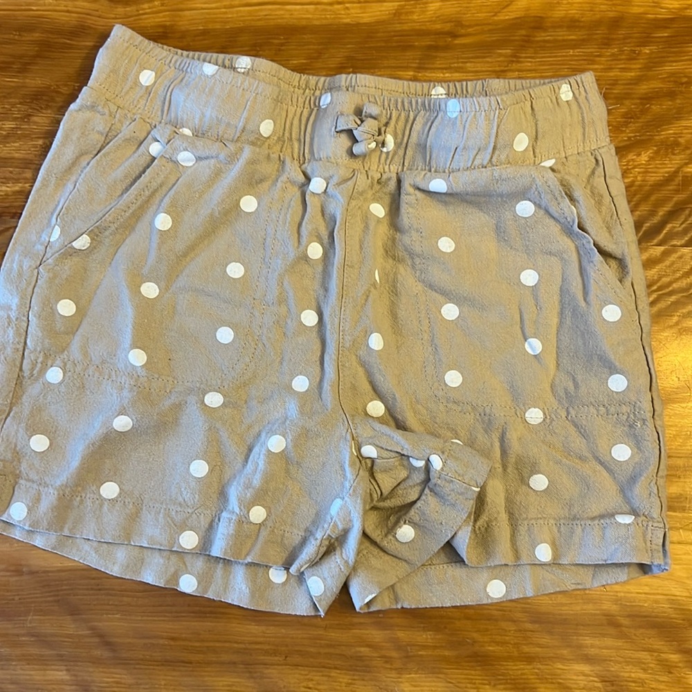 Girls’ khaki and white polka dot linen/ cotton shorts